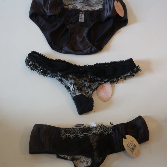 NWT WOMENS 3PC LITTLE MINX BLACK/GRAY LACE TRIM THONG/PANTIES SZ L - Picture 3 of 6